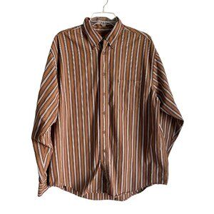 Roundtree & Yorke Long Sleeve Striped Button Down Cotton Shirt Men's Large